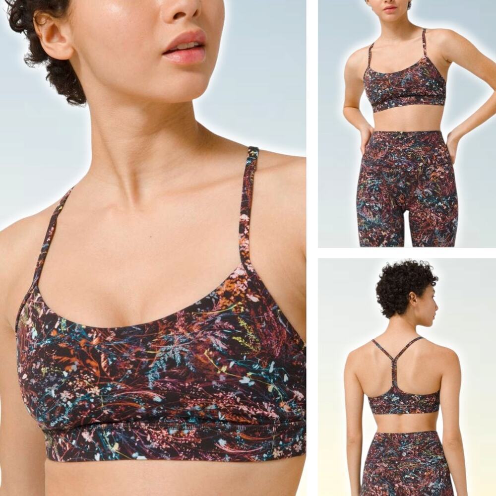 LULULEMON low Y Bra Nulu Light Support B/C Cup Size 4 Foliage Overlay Multi